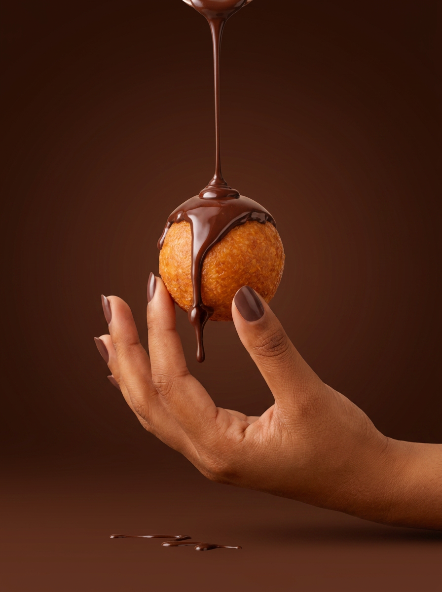 Mikaté nappé de chocolat tenu à la main